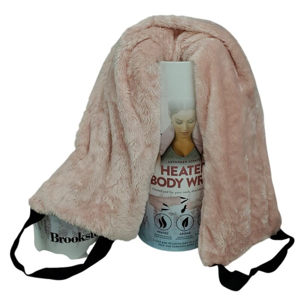 Brookstone Lavender Heated Body Wrap Pink Plush Neck Shoulder Warmer